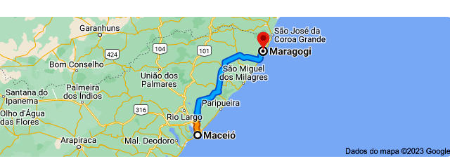 Como chegar de Maceió a Maragogi, Litoral Norte de Alagoas &copy; Google, ilustração