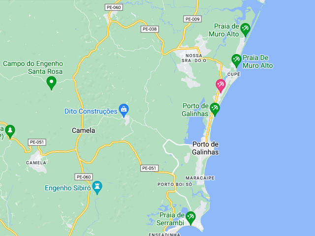 Mapa de Porto de Galinhas, Litoral Sul, Pernambuco &copy; Google, ilustração
